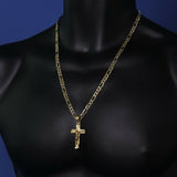 14k Gold Cross 24" Figaro Necklace Pendant