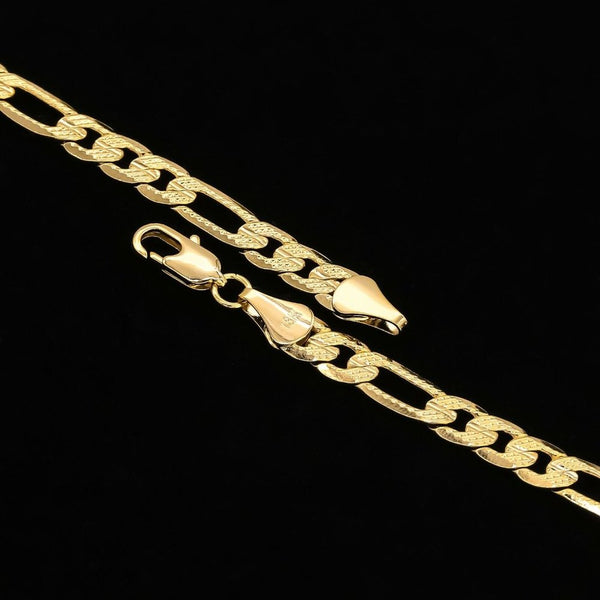14k Gold Cross 24" Figaro Necklace Pendant