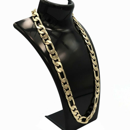 12MM ITALIAN THICK! 14KT GOLD FIGARO 20" NECKLACE