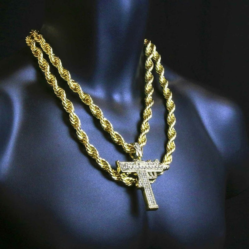 10mm Thick 14k Uzi Rope Necklace Pendant