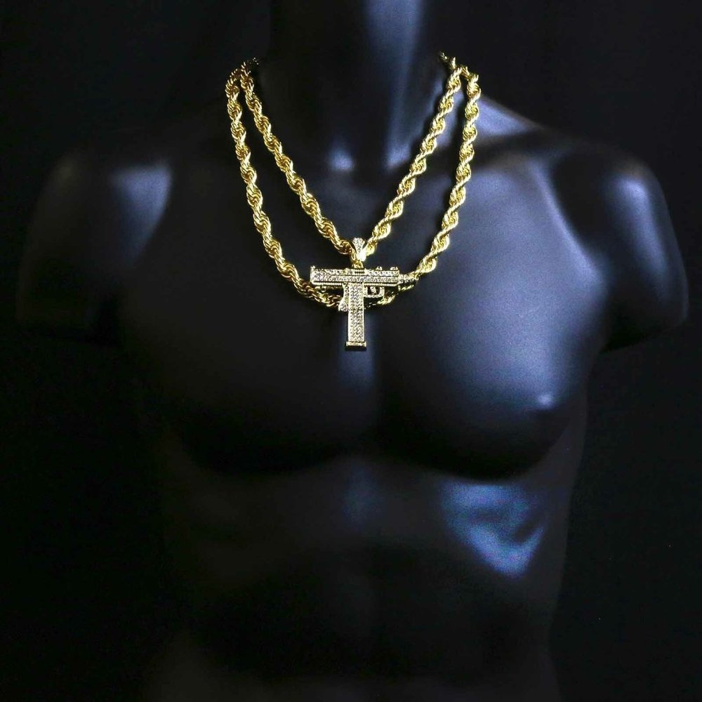 10mm Thick 14k Uzi Rope Necklace Pendant