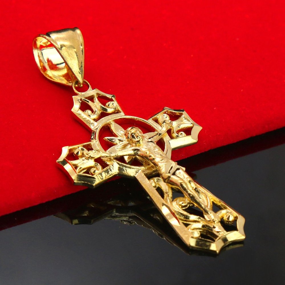 14k Cross Jesus Halo Figaro Italy Necklace