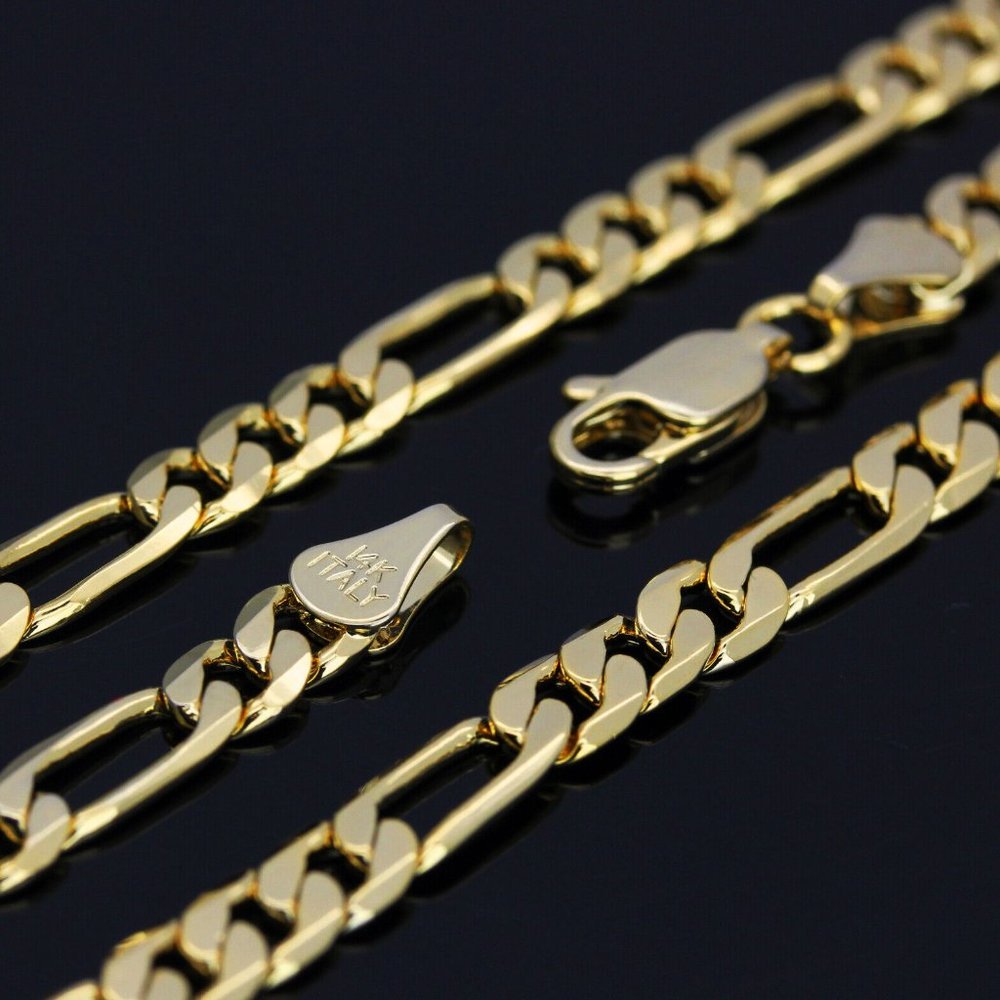 14k Cross Jesus Halo Figaro Italy Necklace
