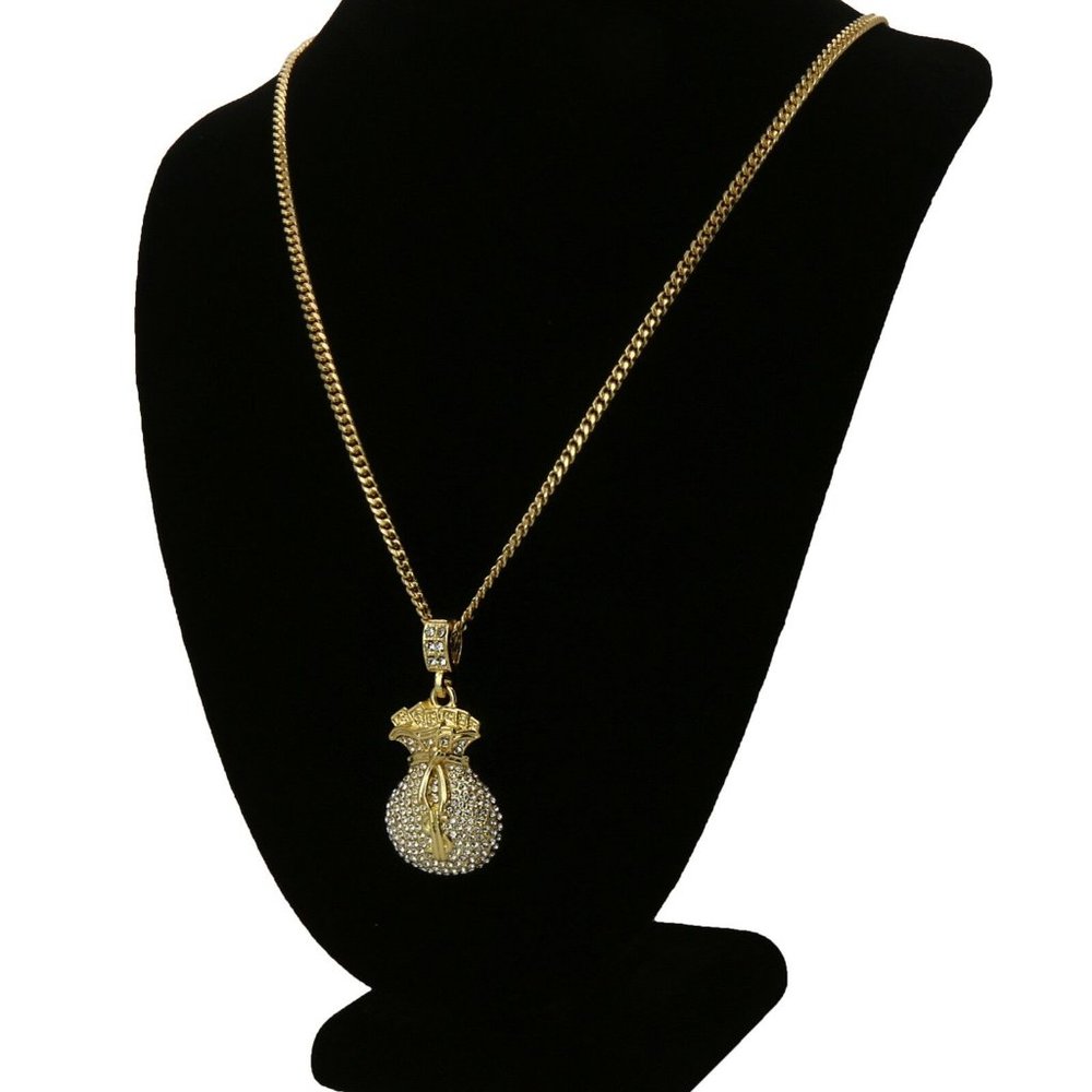 14k Cash Bag Cuban Necklace Men's Pendant