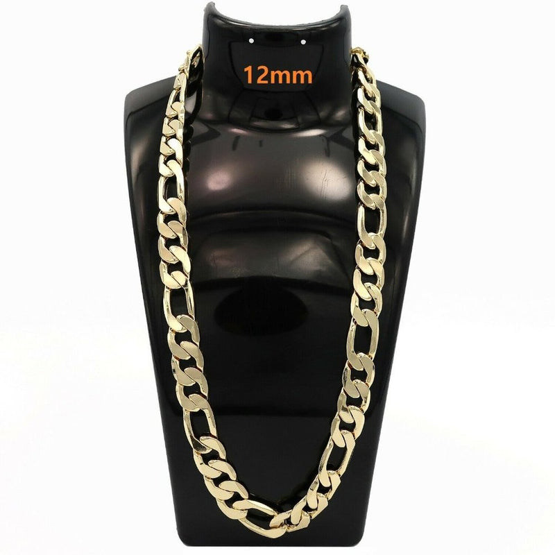 12MM ITALIAN THICK! 14KT GOLD FIGARO 20" NECKLACE