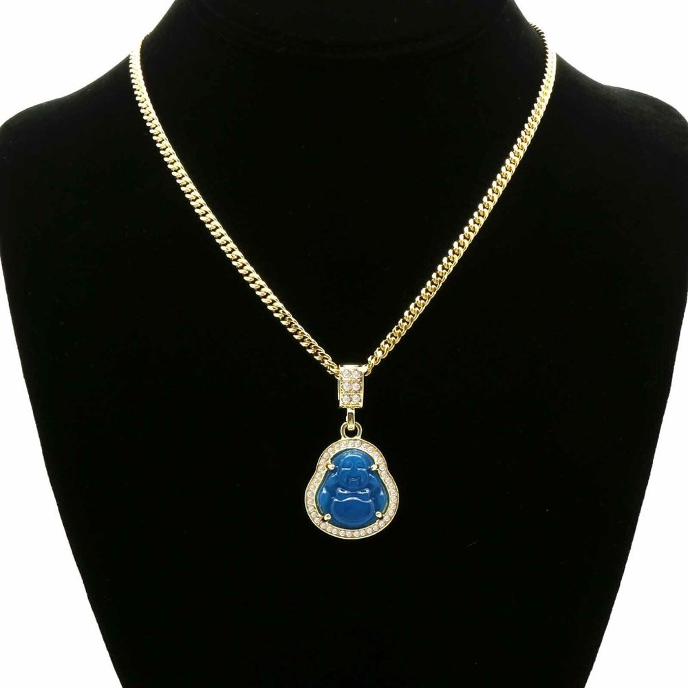 NEW - 14k Men's Blue Pendant 24" Necklace