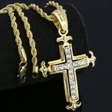 14k Gold Jesus Cross 24" Stamped Necklace