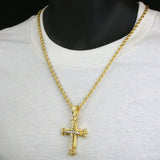 14k Gold Jesus Cross 24" Stamped Necklace