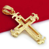14k Gold Jesus Cross 24" Stamped Necklace