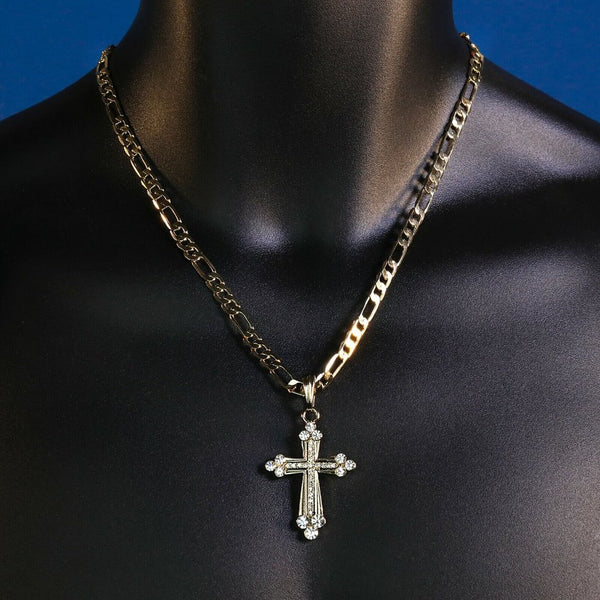 Iced Cross Pendant 14k Gold 20" 5mm Necklace