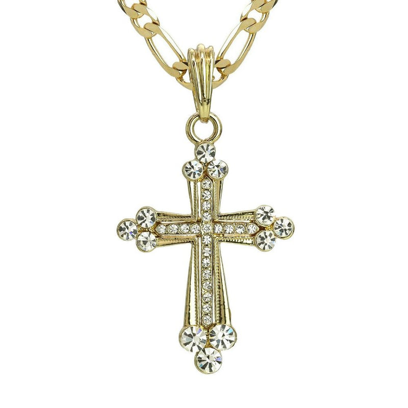 Iced Cross Pendant 14k Gold 20" 5mm Necklace