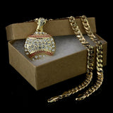 Men's 14k Gold Baseball Stamped Pendant + Cuban Necklace Iced