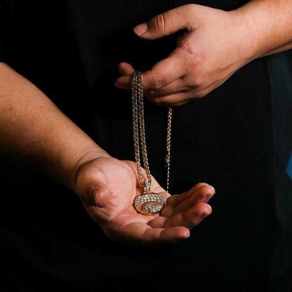 Men's 14k Gold Baseball Stamped Pendant + Cuban Necklace Iced