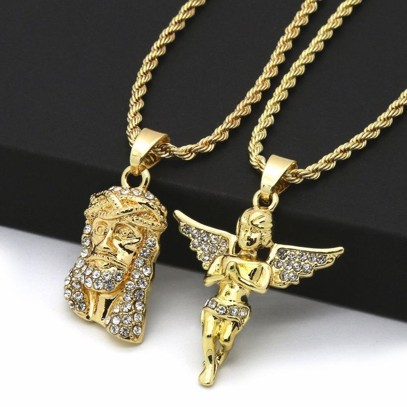 14k Gold Jesus Angel Set Pendant + Necklace