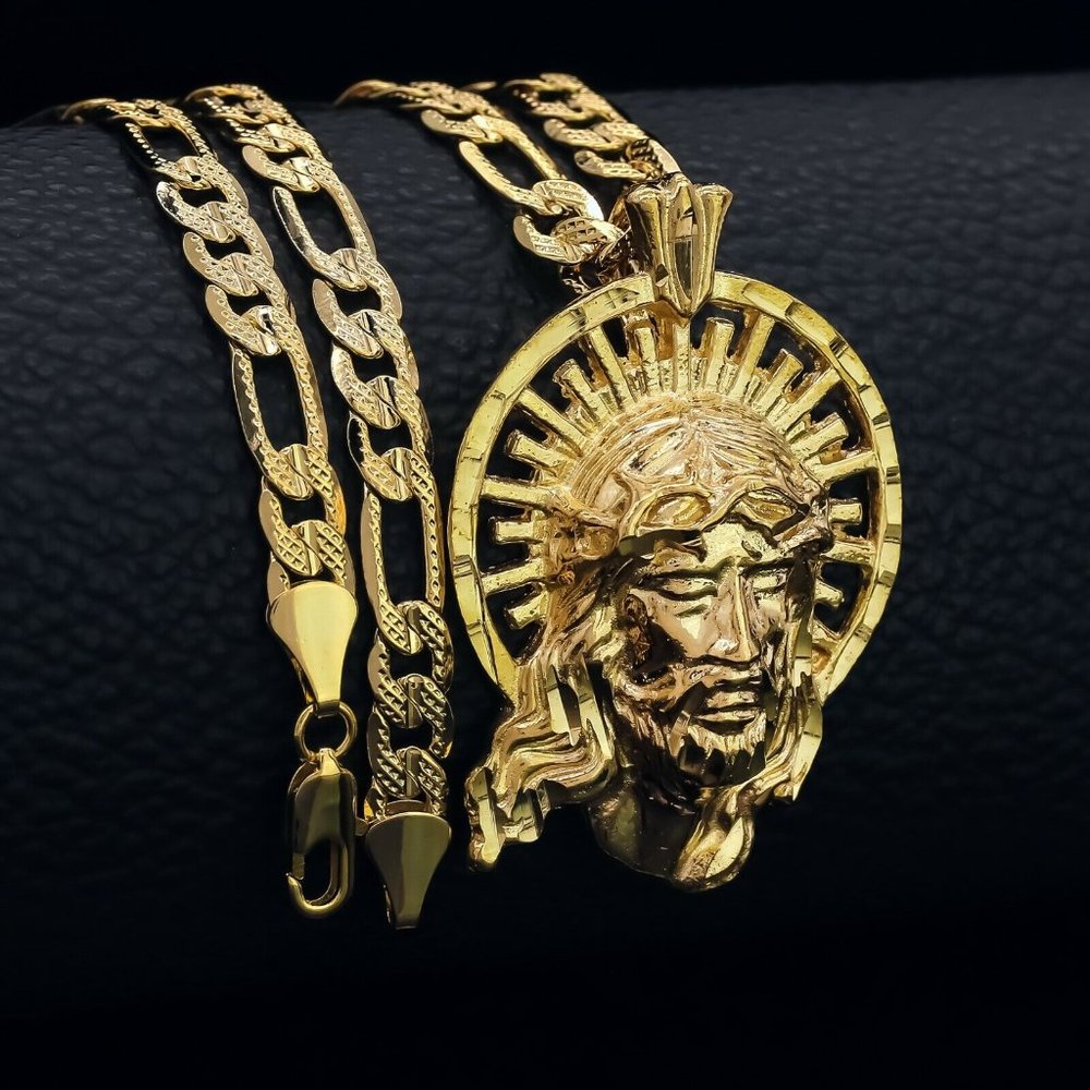 18k Jesus Face Figaro 24" Necklace
