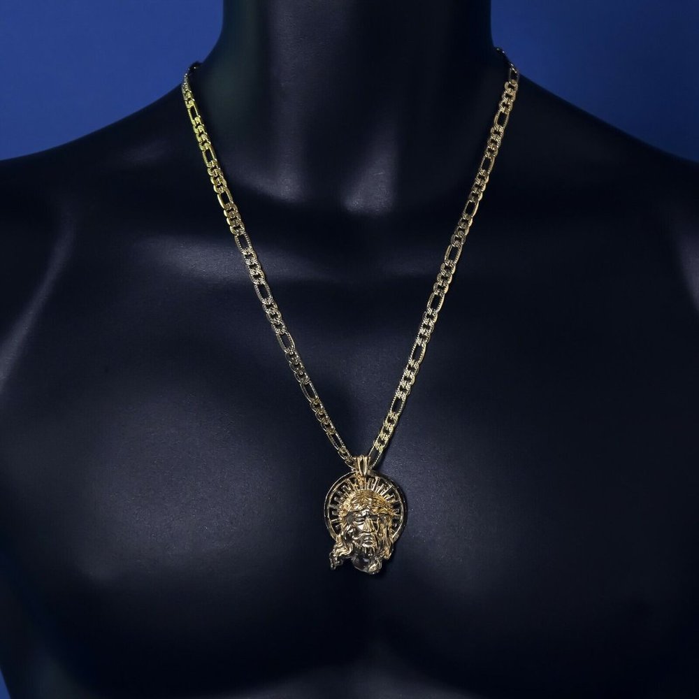 18k Jesus Face Figaro 24" Necklace