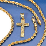 14k Gold Jesus 20" Nugget Cross Necklace Pendant