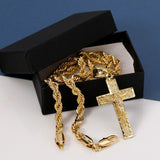 14k Gold Jesus 20" Nugget Cross Necklace Pendant