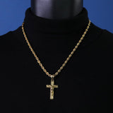 14k Gold Jesus 20" Nugget Cross Necklace Pendant