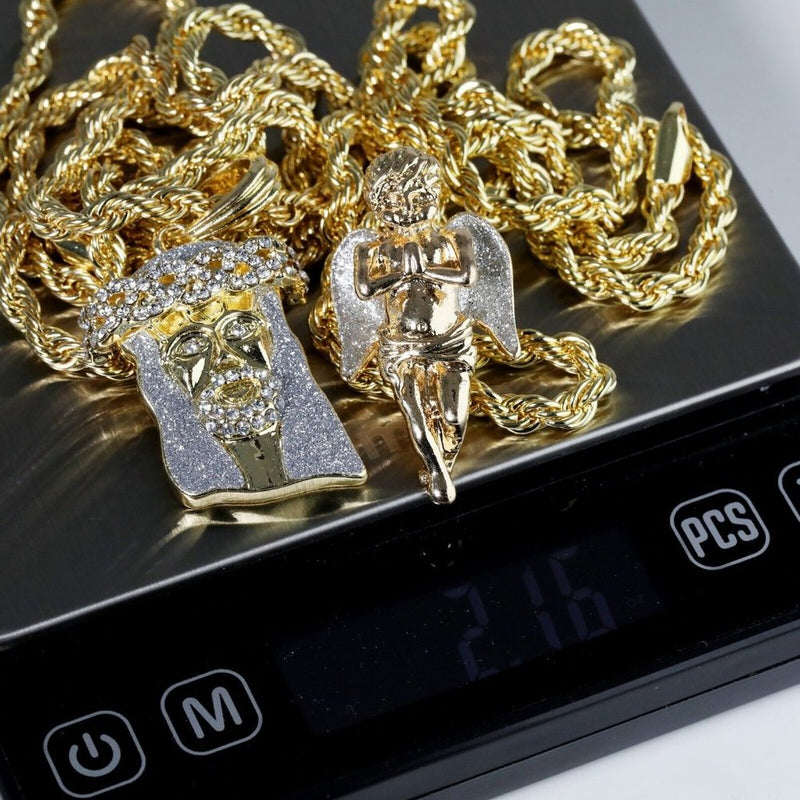 14k Angel & Jesus Rope Necklace Pendants