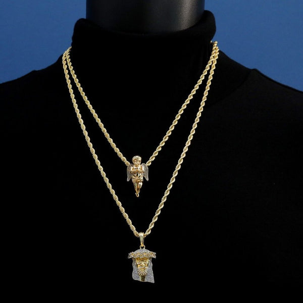 14k Angel & Jesus Rope Necklace Pendants