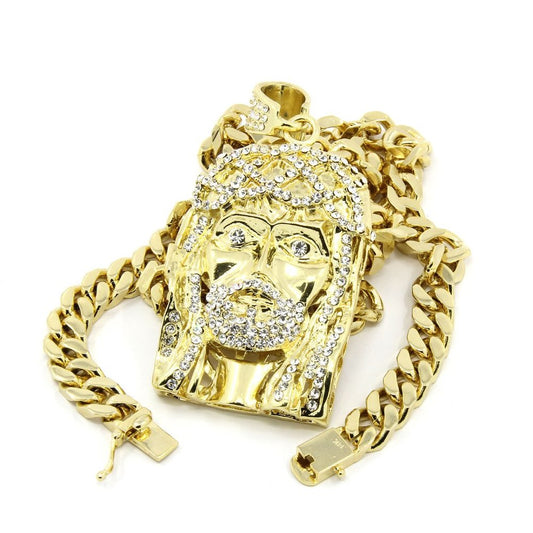 14k Jesus Huge Pendant 30" 10mm Necklace