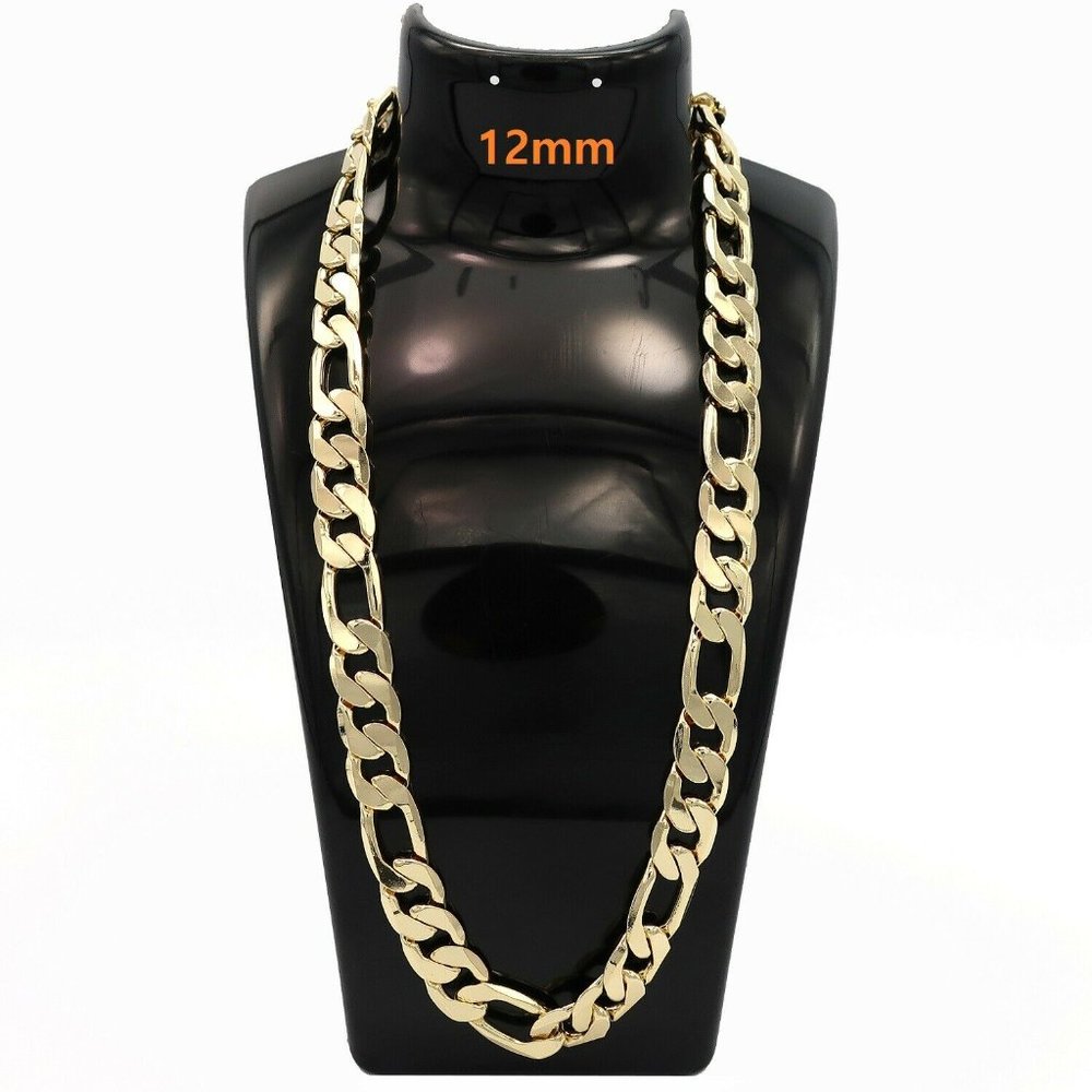 12MM ITALIAN THICK! 14KT GOLD FIGARO 20" NECKLACE