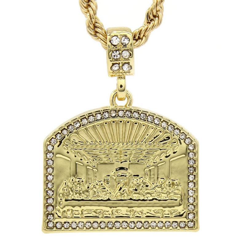 14k Gold Jesus Supper 24" Pendant + Necklace