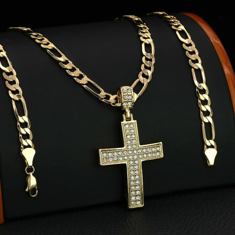 14k Gold Figaro Cross Necklace