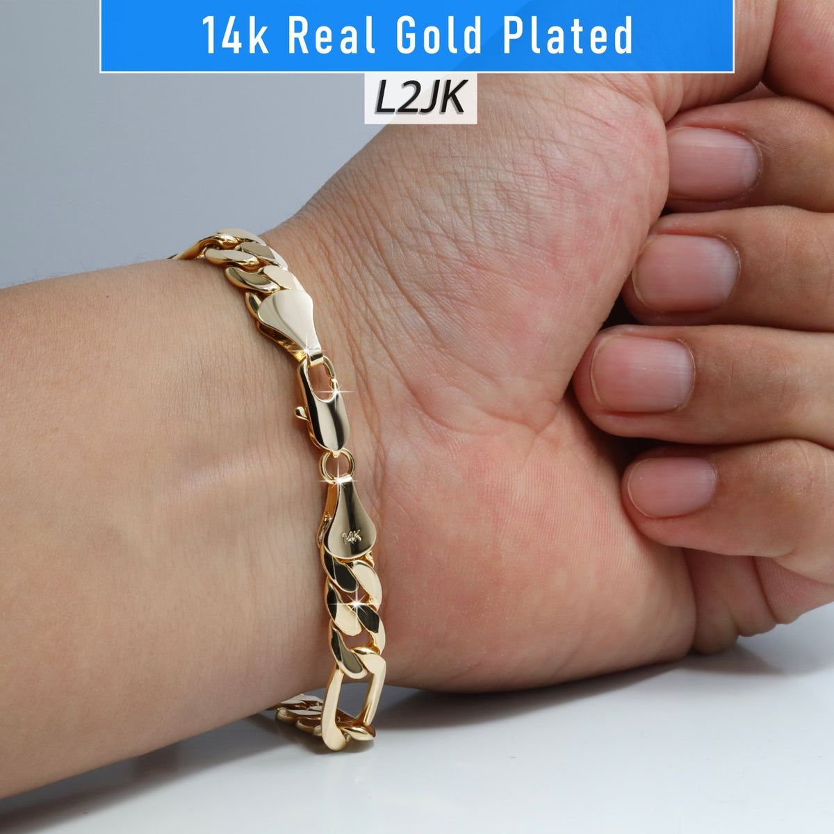 Figaro Link Chain Bracelet 8mm 8.5" 14k Gold Men's