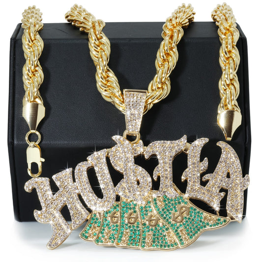 14k Rope Chain 10mm 24" & 30" Hu$tla Cash Money Hustler Gold