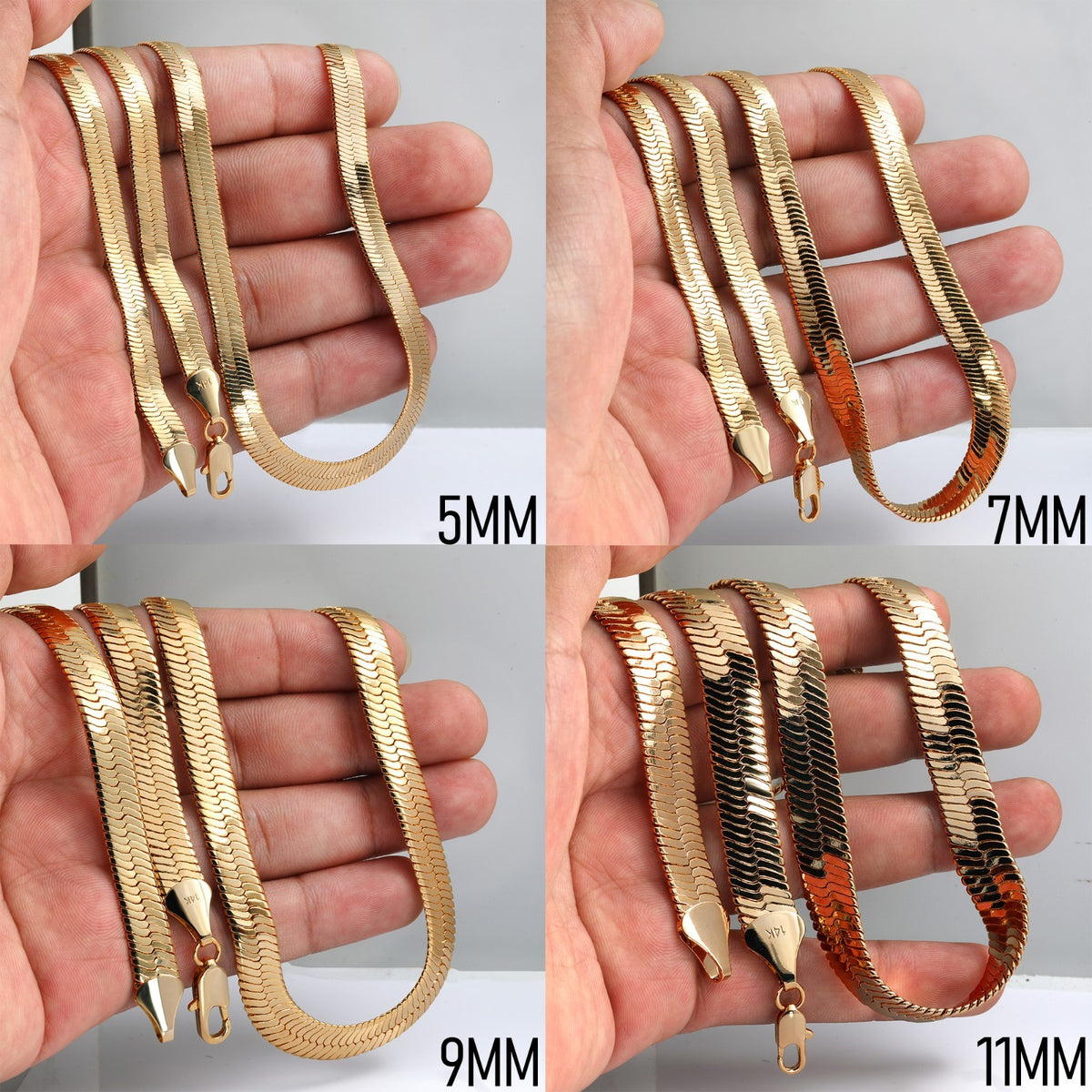 Herringbone Chain 4mm, 7mm & 11mm 24" 14k Gold Men