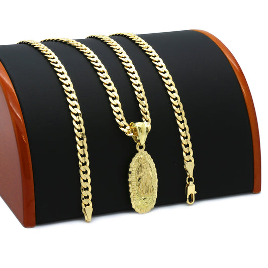 Men's 14k Gold Guadalupe Pendant 5mm 24" Cuban Necklace Chain(k-4)