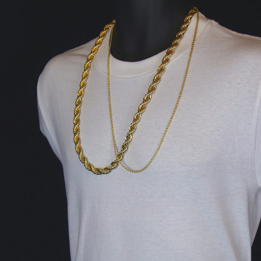 Men's 24k Gold 10mm & 2.5mm 30" Thick Rope Chain Style Set