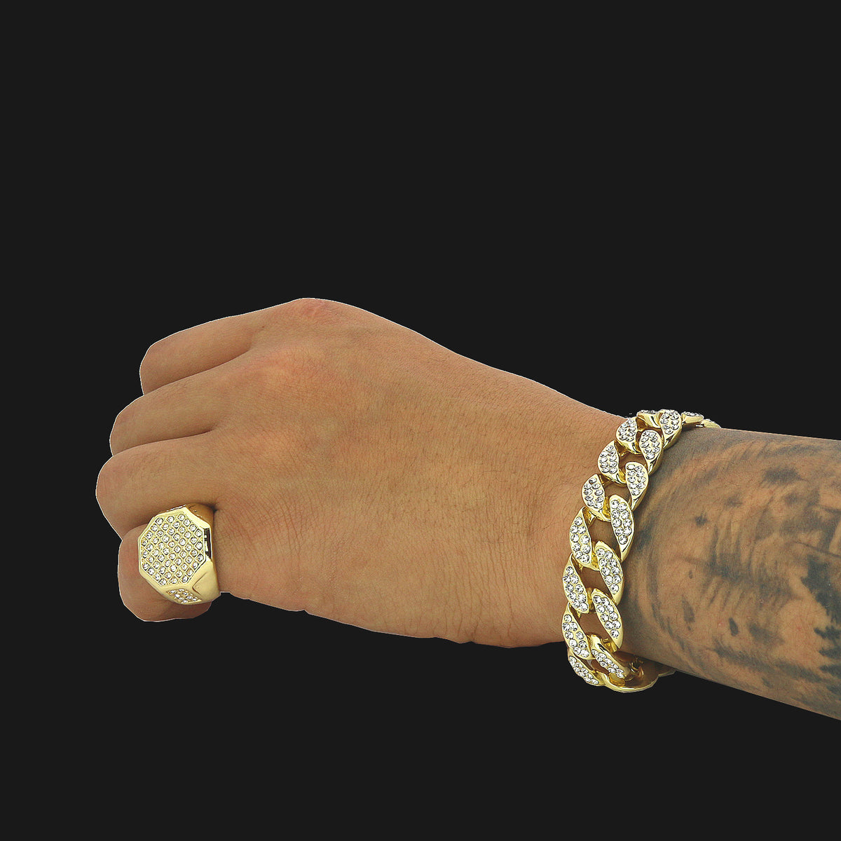 14k Gold 2pc Miami Cuban CZ Bracelet & Octagon Ring
