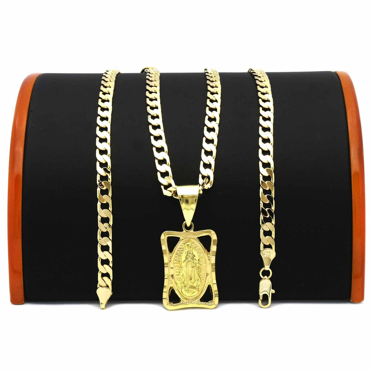Men's 18k Gold Virgin Guadalupe 5mm 24"Flat Cuban Necklace Chain (H)