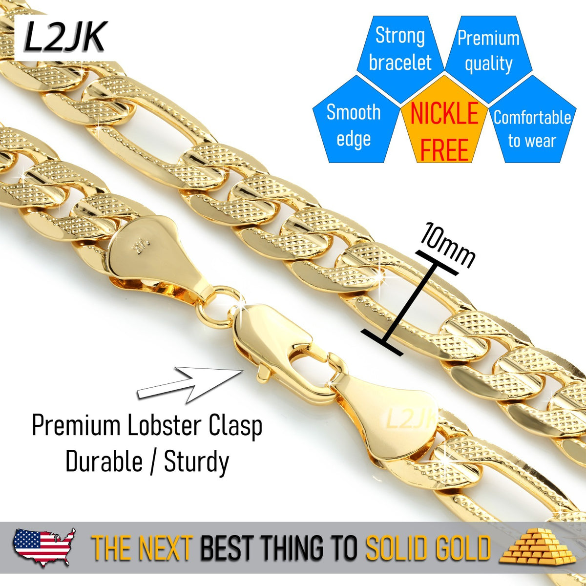 Frost Italy Figaro Chain 14k Gold 10mm 24" for Men & Women