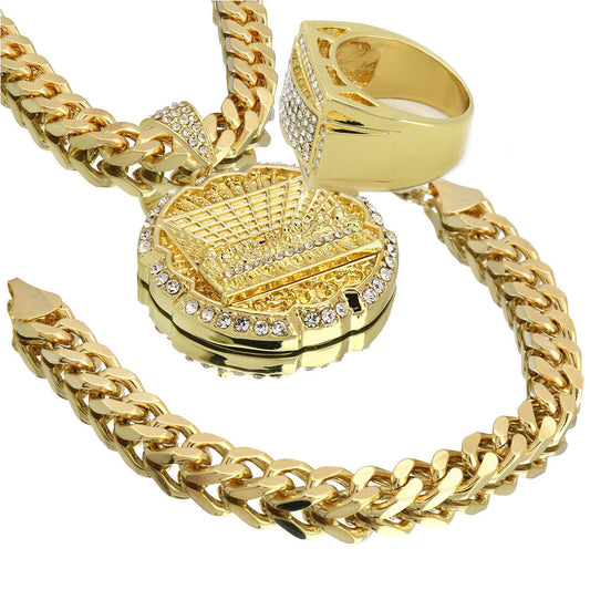 Gold Ring / Last Supper Pendant Miami Cuban Chain Bracelet