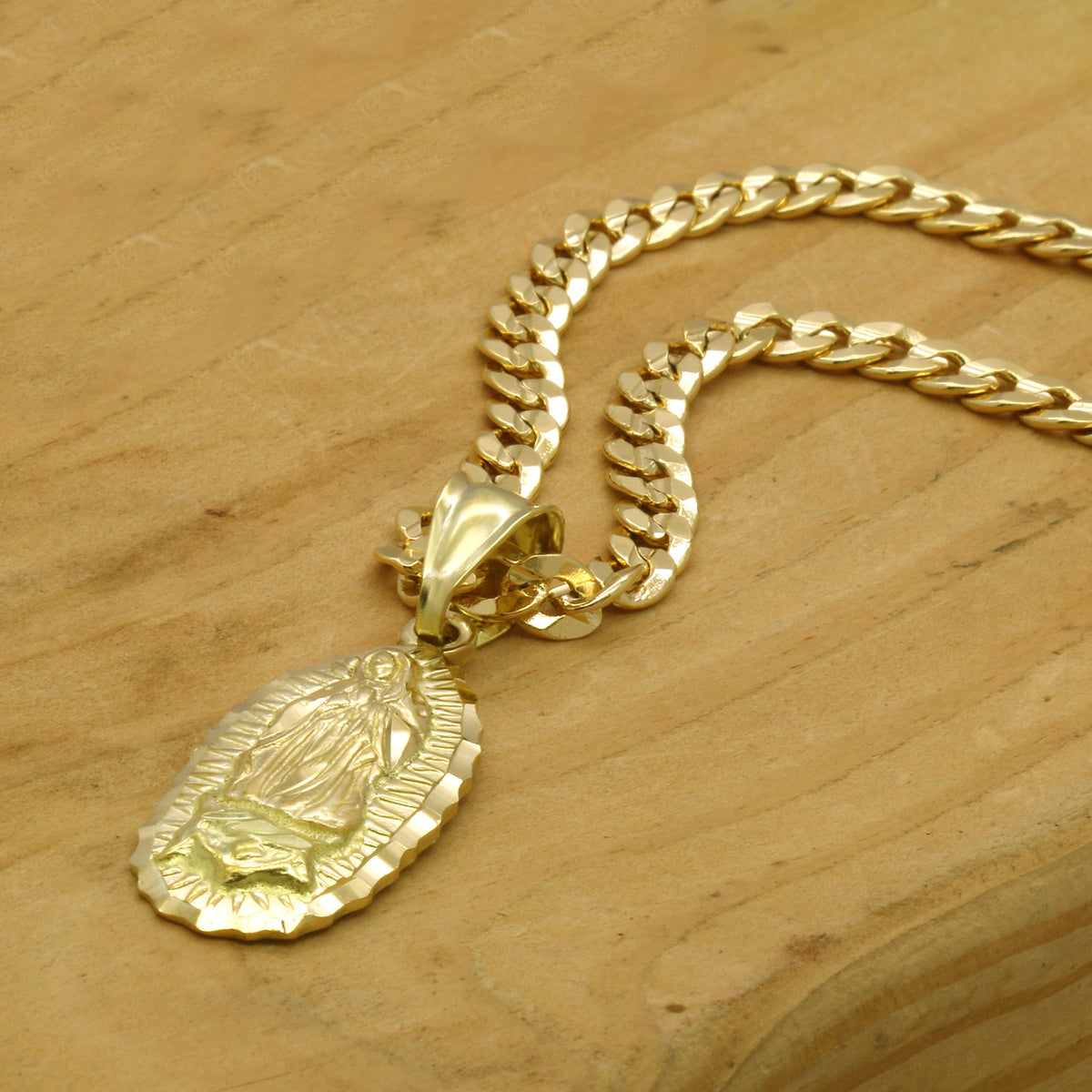 Men's 14k Gold Guadalupe Pendant 5mm 24" Cuban Necklace Chain(k-4)