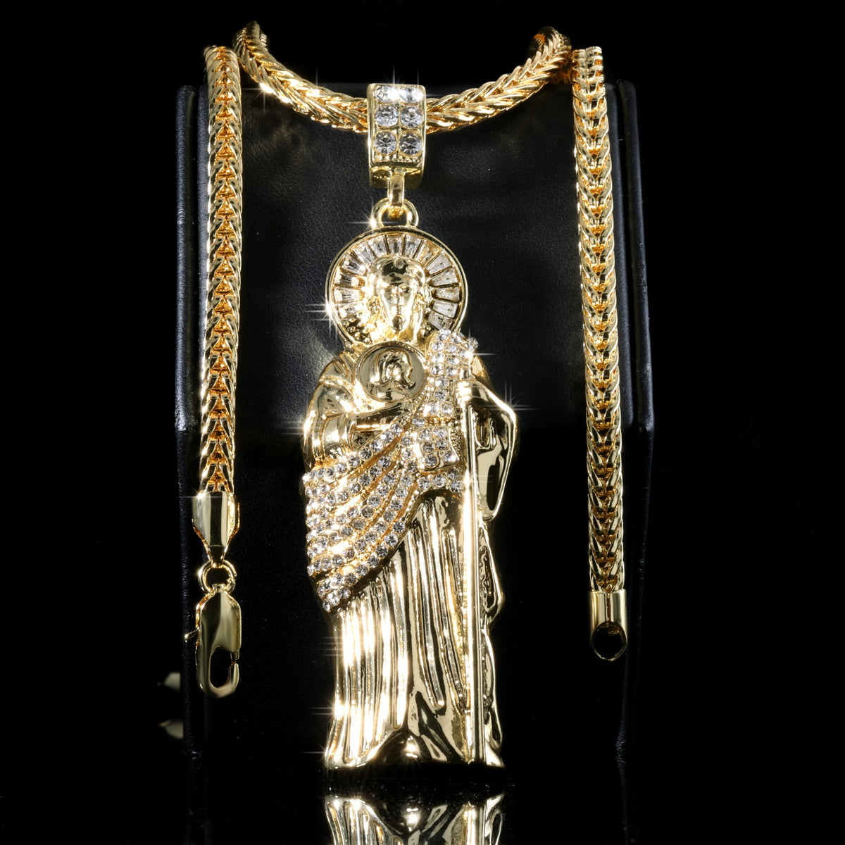 Franco Chain Necklace 4mm - 20" 24" 30" San Judas Pendant Gold