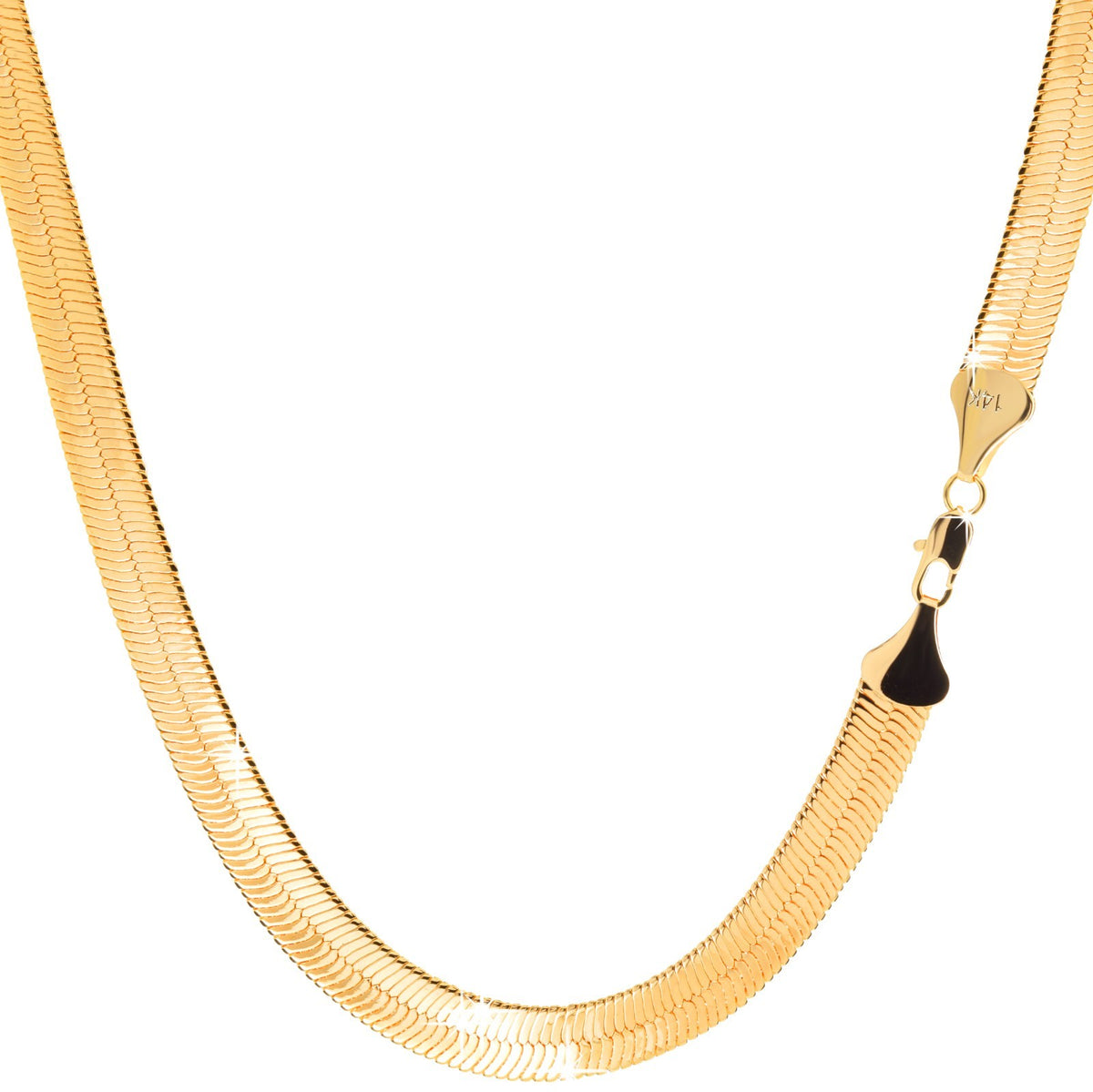 Herringbone Chain Flat Necklace 14k Gold 11mm 24" 30" 36"