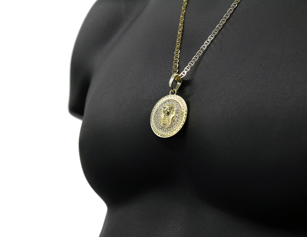 Men's Medallion Pharaoh Gold CZ 24" Gucci Chain Pendant