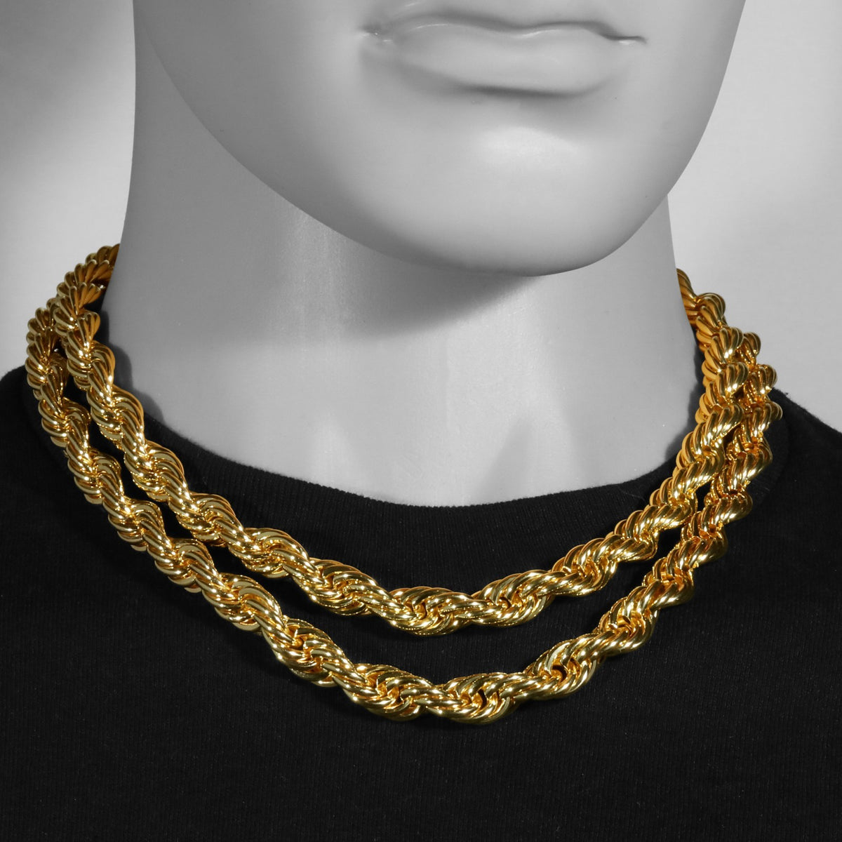 Rope Chain Necklace 10mm 18" + 20" Set 14k Gold Men's Jewelry