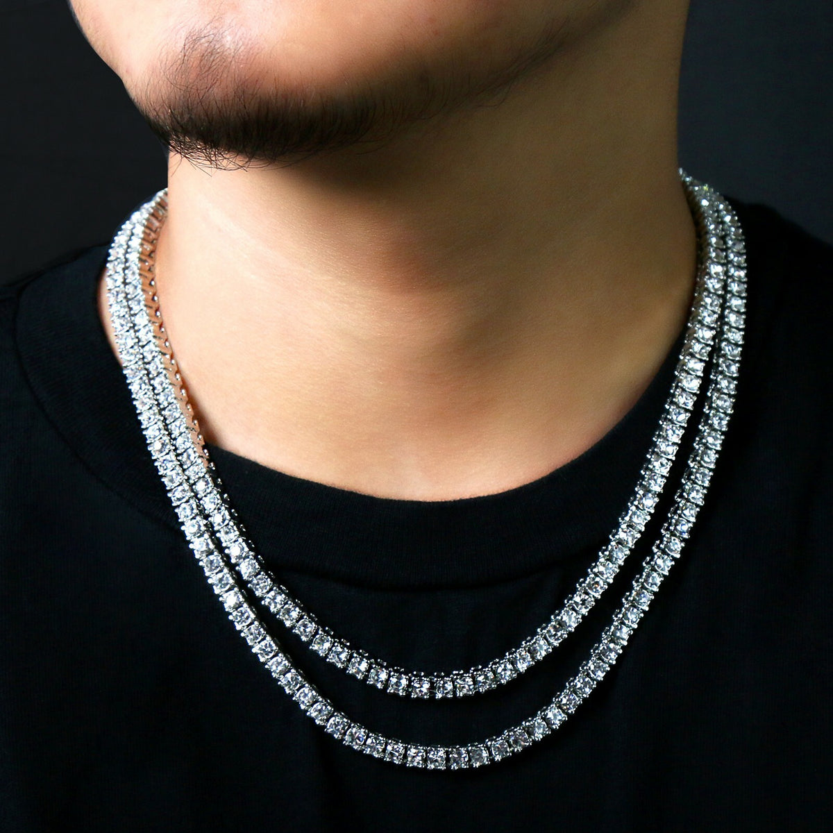 14k White Gold Ice CZ 1 Row Silver Chain Tennis Necklace