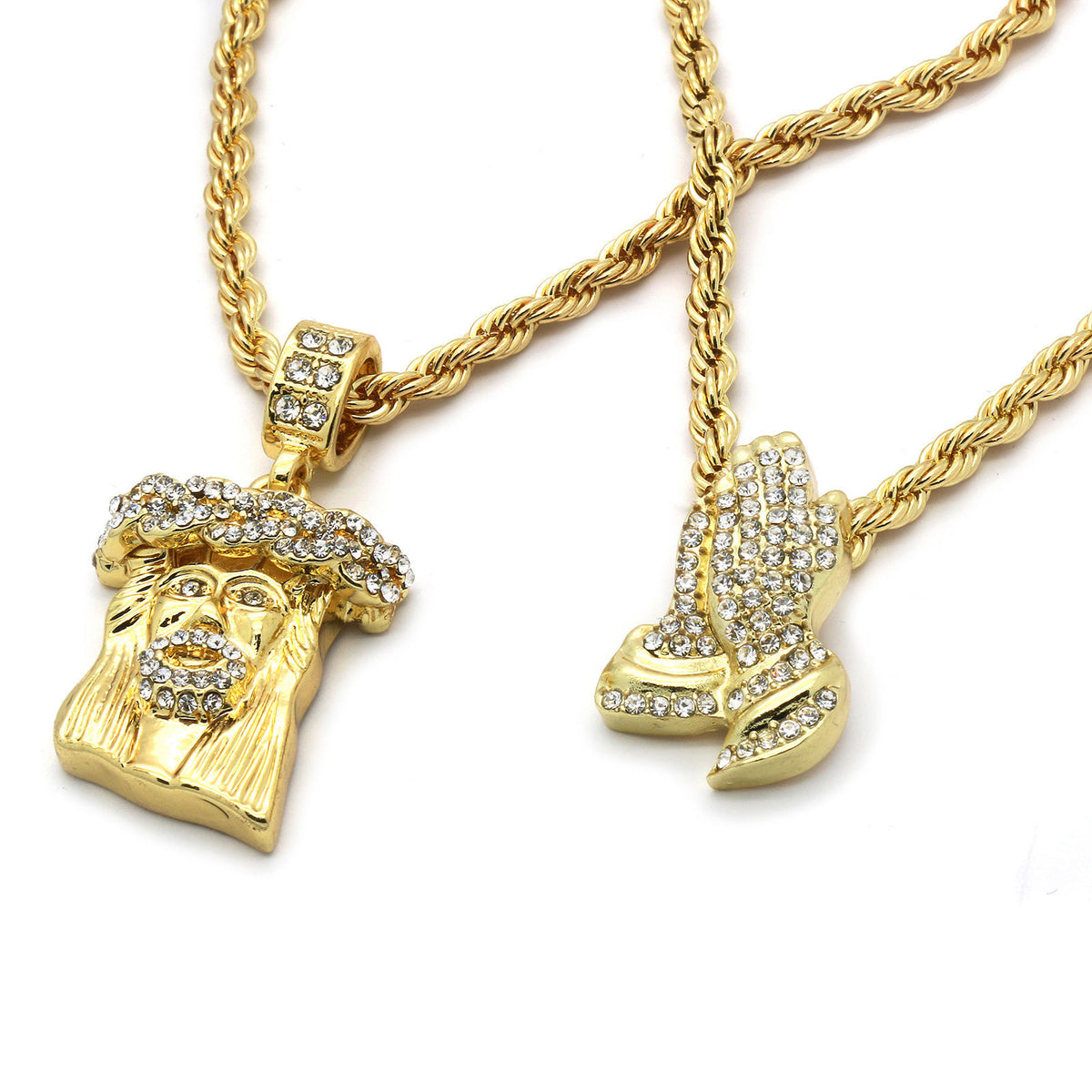 Men's 14k Gold High CZ Jesus Prayer 30 24 Rope Chain
