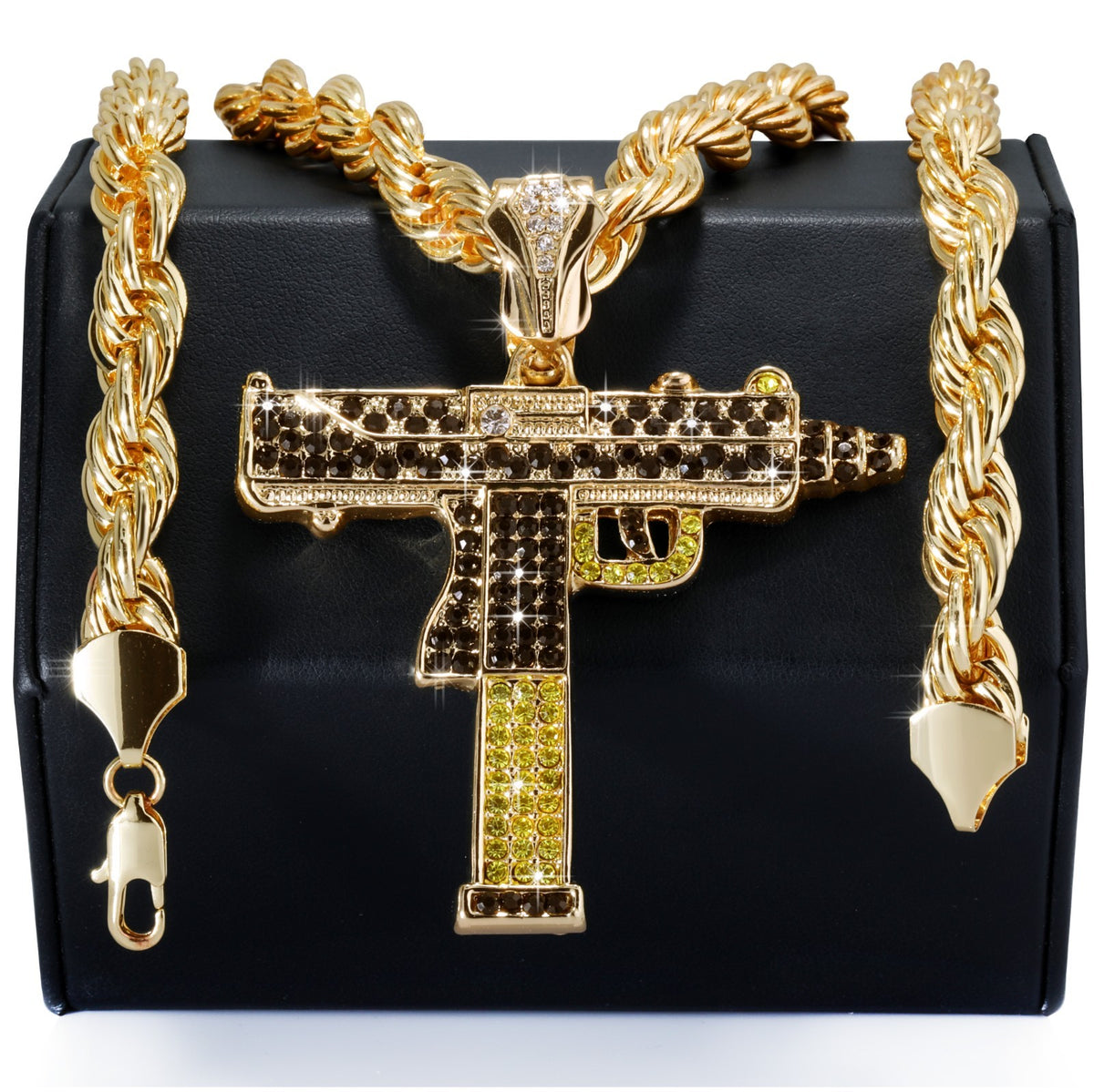 14k Rope Chain 10mm 20" & 24"In Large Uzi Extended Black & Gold