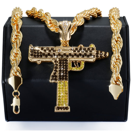 14k Rope Chain 10mm 20" & 24"In Large Uzi Extended Black & Gold