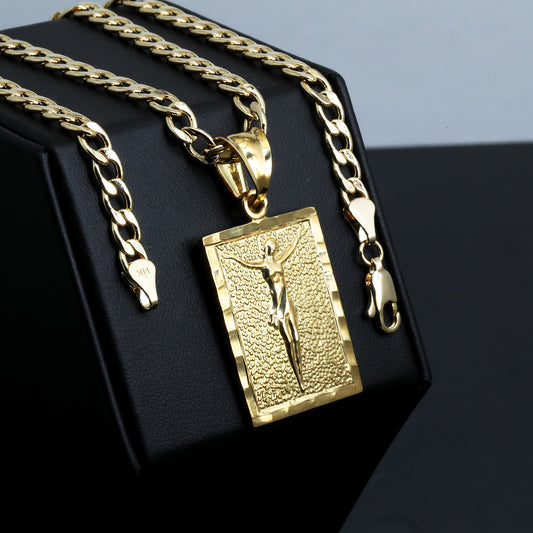 Nugget Block Jesus 14k Gold 5mm 20" Cuban Necklace Choker Chain