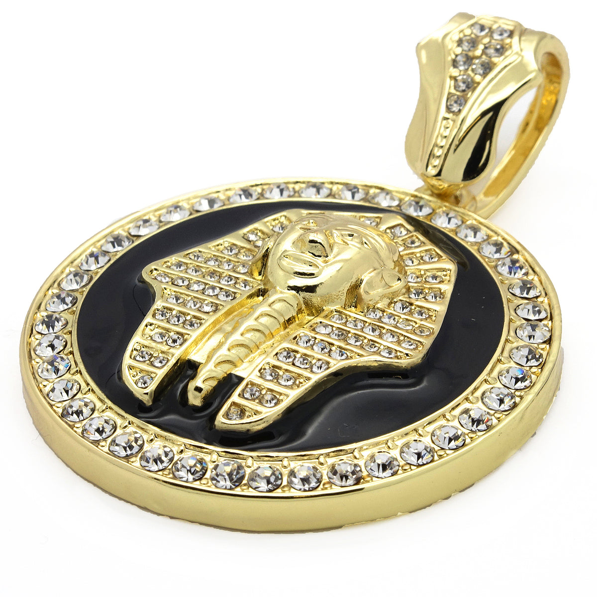 14k Gold Xl Black Pharaoh Pendant CZ 30" Cuban Chain Bracelet
