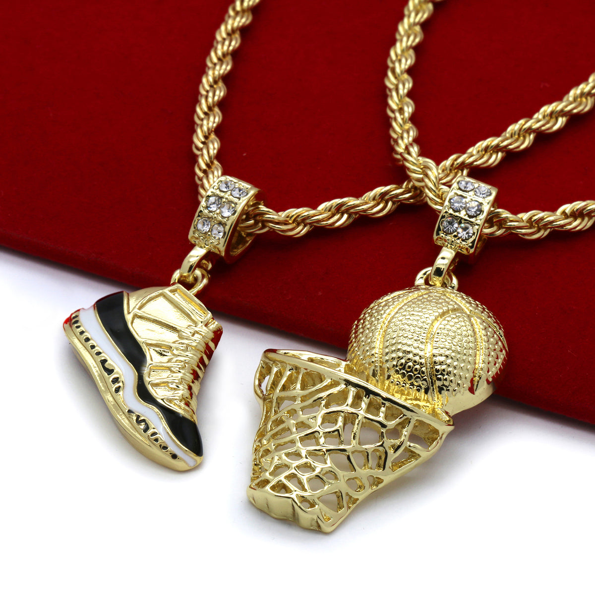 Gold Concord Basketball Pendant CZ 24" Rope Chain
